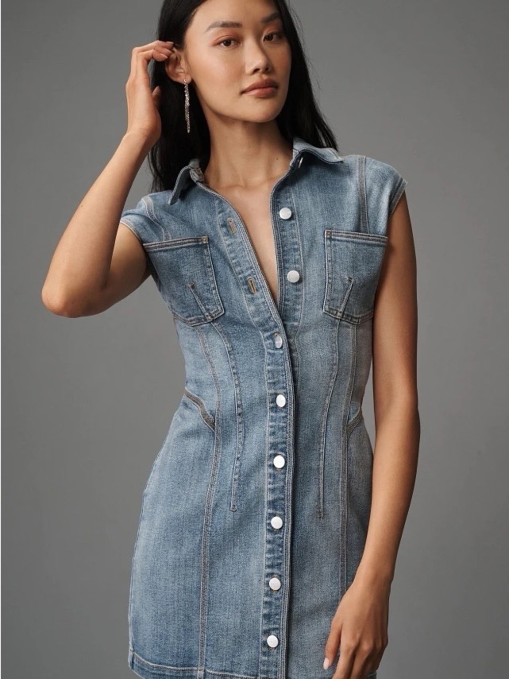Anthropologie Pilcro Seamed Button-Front Denim Mini Dress Size 6